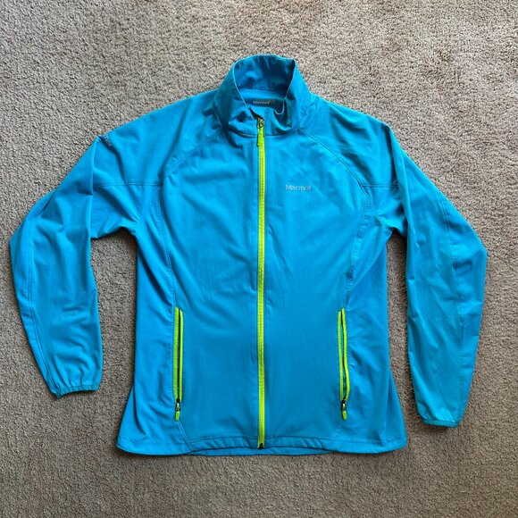 Marmot Jacket Womens Large Full Zip Mock Neck Running Activewear Blue Pockets - Picture 1 of 12